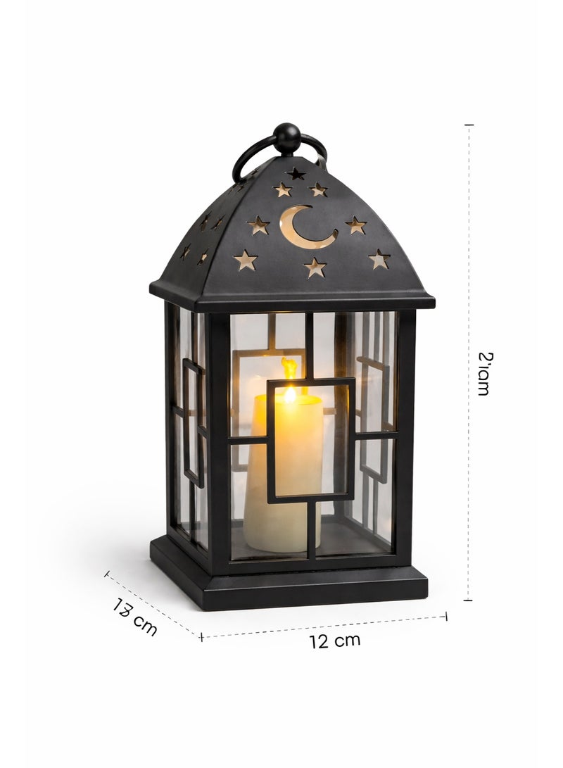 Black Acrylic Ramadan Lantern 27 Cm Lighted – Battery Operated – Shelf & Hanging Decor - Image 1